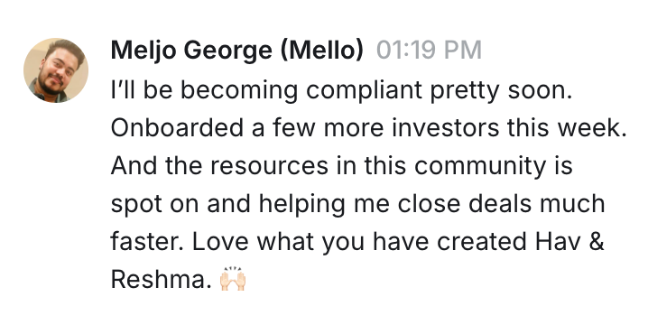 Member message about investors